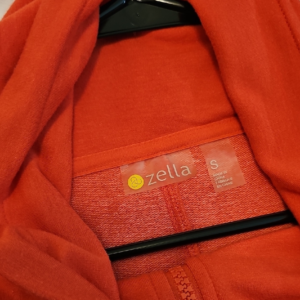 Zella Vibrant Coral Zip-Up Cowlneck Long Sleeve, Womens, Size Small, Oversized - Picture 3 of 6